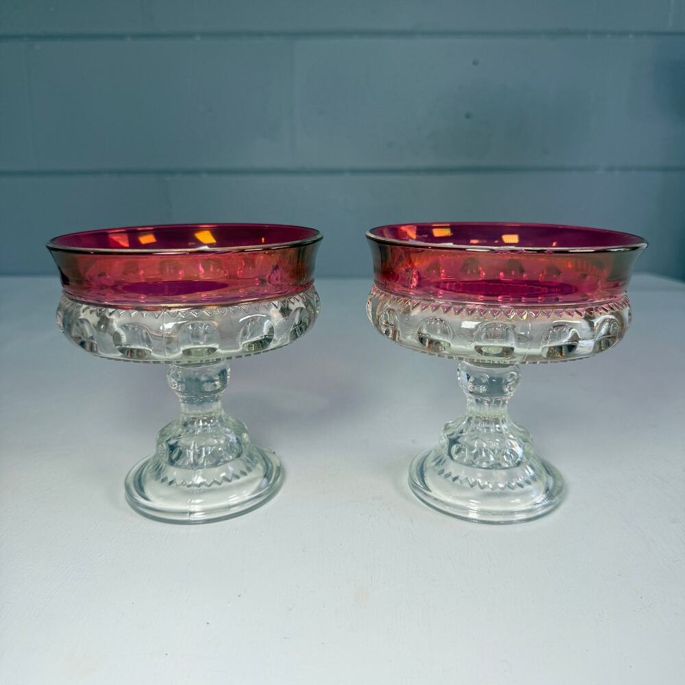 VINTAGE Tiffin King's Crown Ruby Flash Sherbet Dessert Glasses Pedestal Candy